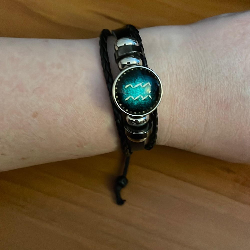 Zodiac Sign Constellation Boho Style Woven Leather Bracelet - Aquarius